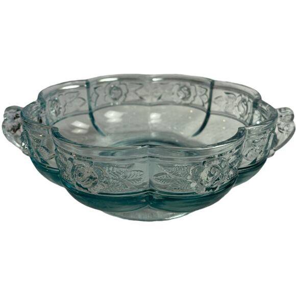 Vintage Clear Glass Bowl with Handles Floral Design Candy Dish - Picture 1 of 10